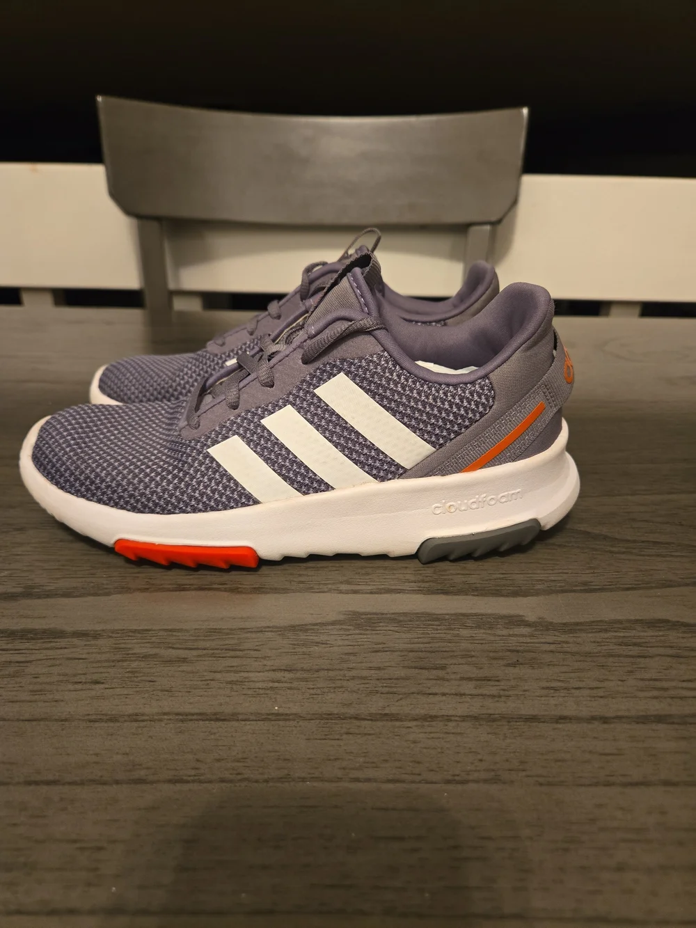 Adidas Kids' Cloudfoam Athletic Shoes - Gray with White Stripes & Orange Accents
